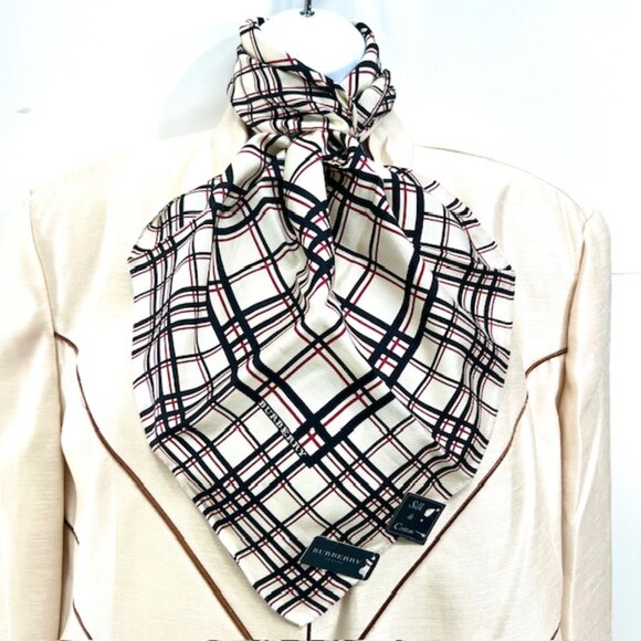 New Tag Men/Women   Burberry  Bandana /MiniScarf 23" Silk Cotton Ivery Blk(9 - Picture 6 of 10